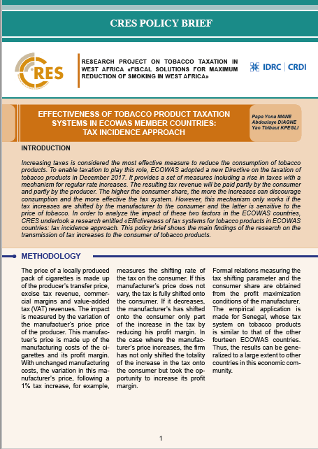 Effectiveness of Tobacco Product  Taxation Systems in ECOWAS  member  coutries :  Tax  incidence approach