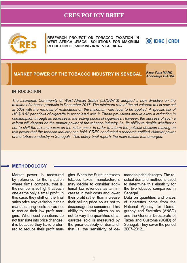 Market power of the tobacco  industry in Senegal