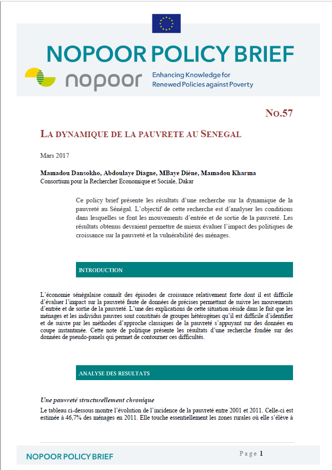 La dynamique de la pauvreté au Sénégal