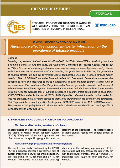 Adopt  more effective taxation and better information  on the  prevalence of tobacco  products : SENEGAL PROFIL ON TOBACCO TAXATION