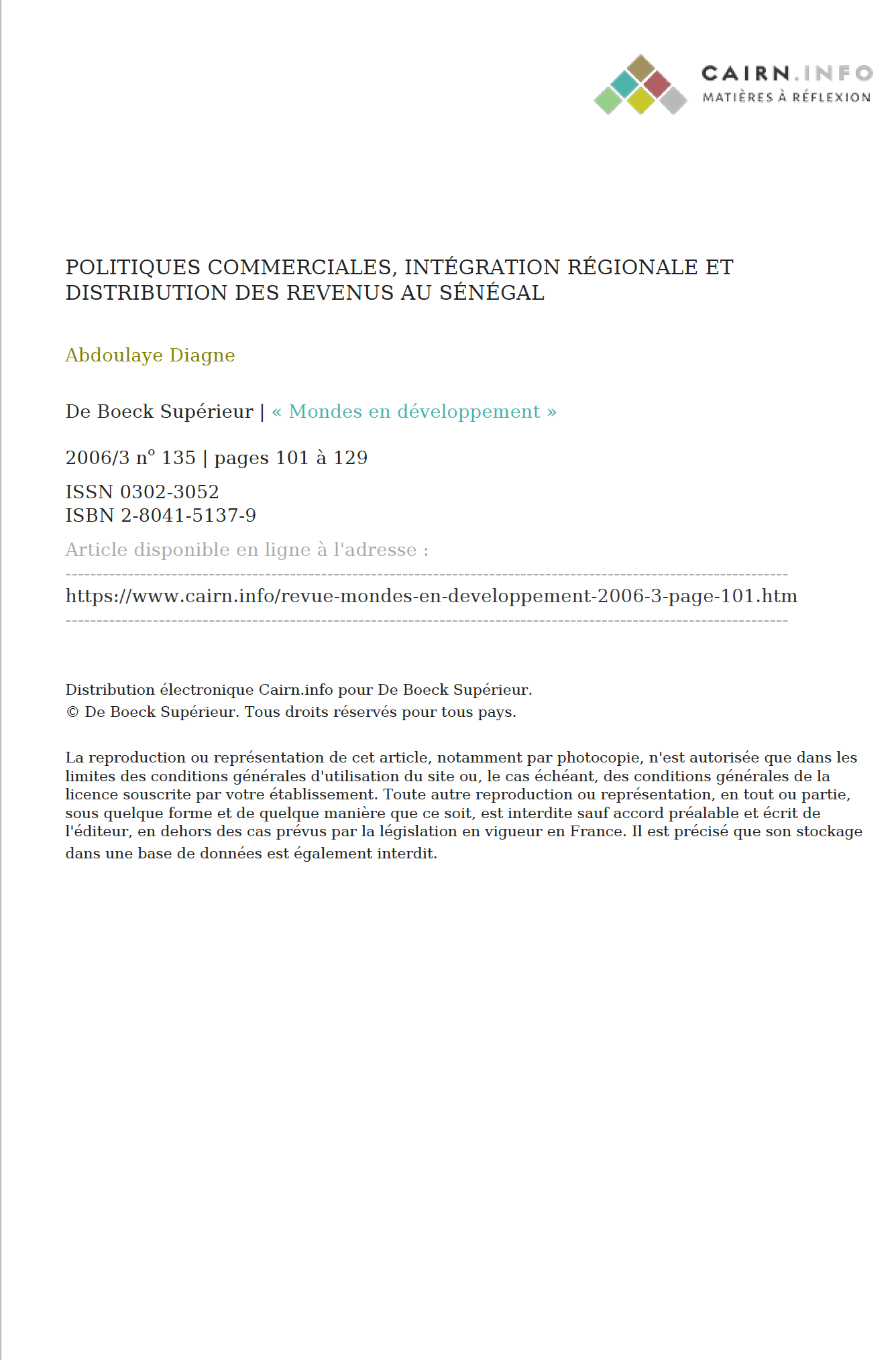 Politiques commerciales, intégration régionale et distribution des revenus au Sénégal.