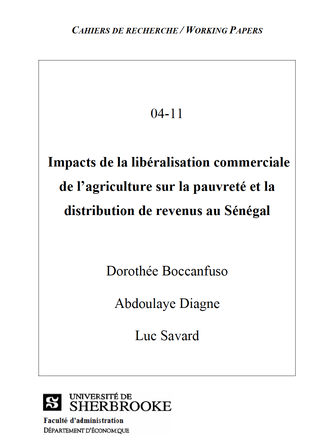 Impacts de la libéralisation commerciale de l'agriculture sur la pauvreté et la distribution de revenus au Sénégal