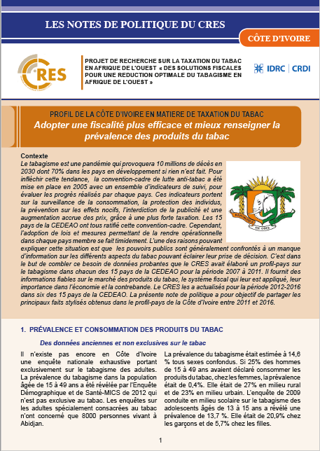 Adopter une fiscalité plus efficace et mieux renseigner la prévalence des produits du tabac : PROFIL DE LA COTE D'IVOIRE