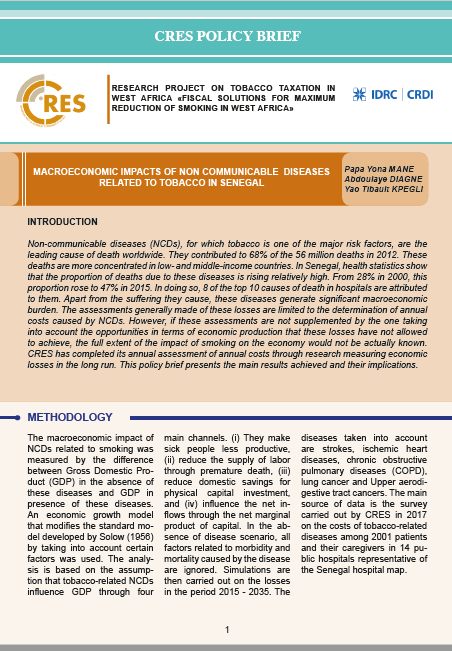Macroeconomic impacts of non communicable diseases  related to Tobacco in Senegal