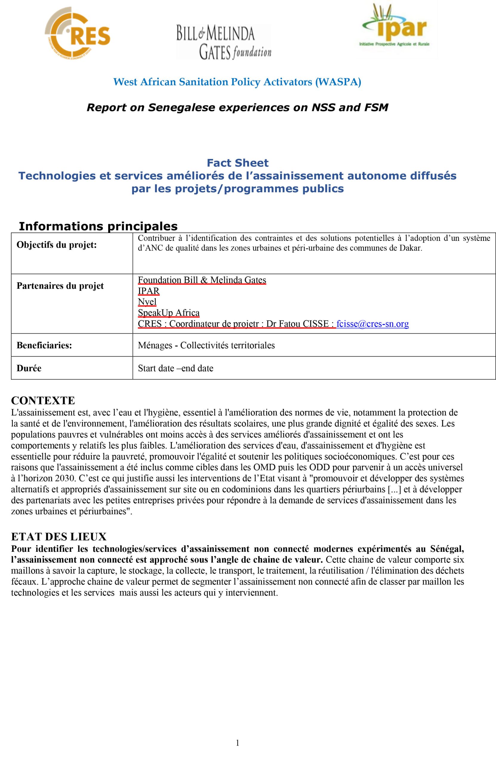 Technologies et services améliorés de l’assainissement autonome diffusés par les projets/programmes publics