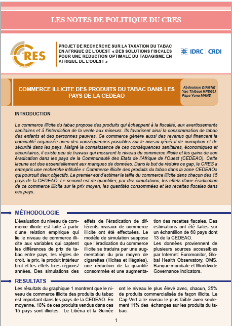 Efficacité  des systèmes de taxation  des produits  du Tabac  dans les pays membres  de la CEDEAO :  Une approche  par la  frontière fiscale