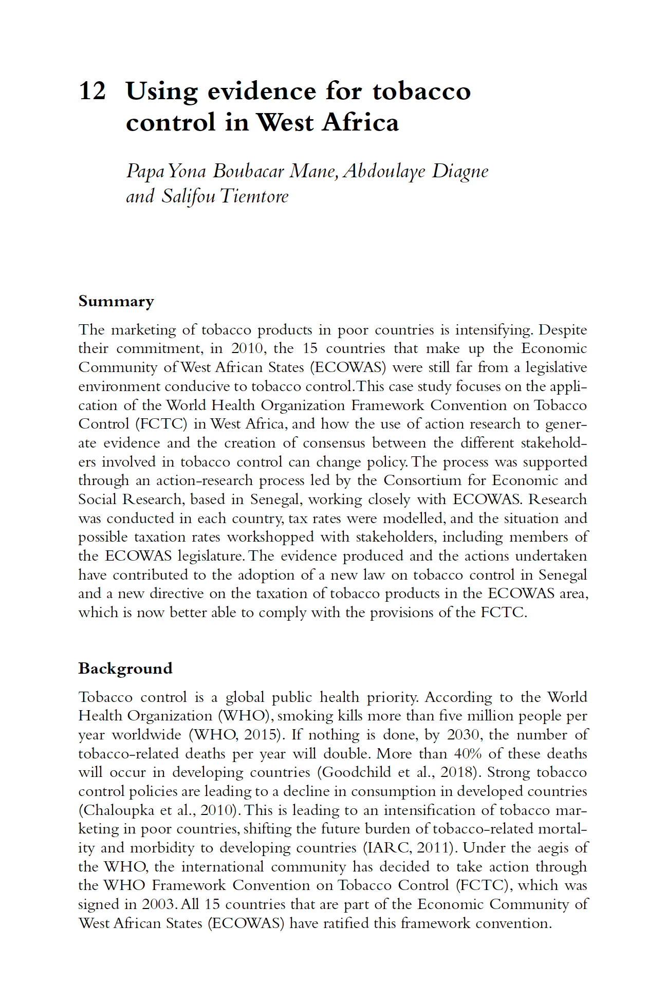 12 Using evidence for tobacco control in West Africa