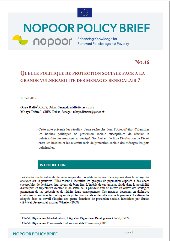 Quelle politique de protection sociale face à la grande vulnérabilité des ménages Sénégalais?
