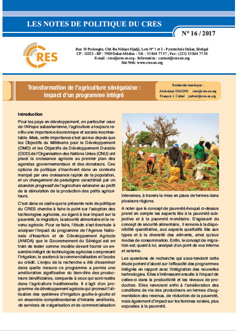 Transformation de l’agriculture sénégalaise : impact d’un programme intégré