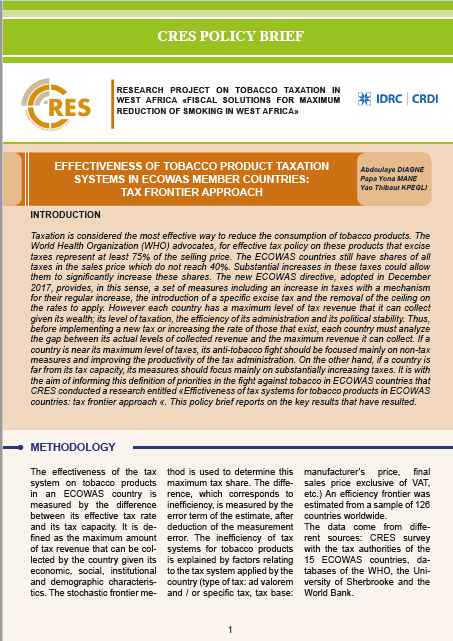 Effectiveness of Tobacco product taxation systems in ECOWAS member countries : Tax incidence Approach
