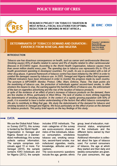 Determinants of tobacco  demand and duration : Evidence from Senegal and Nigeria