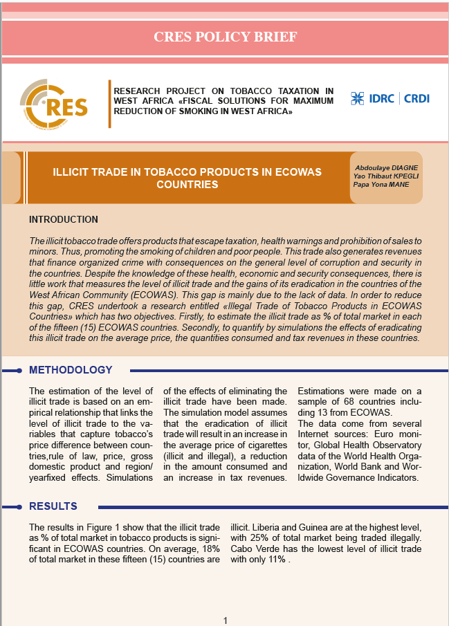 Illicit Trade in tobacco  products in ECOWAS countries