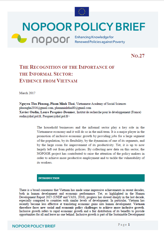 The recognition of the importance of the informal sector: Evidence from Vietnam. Xavier Oudin