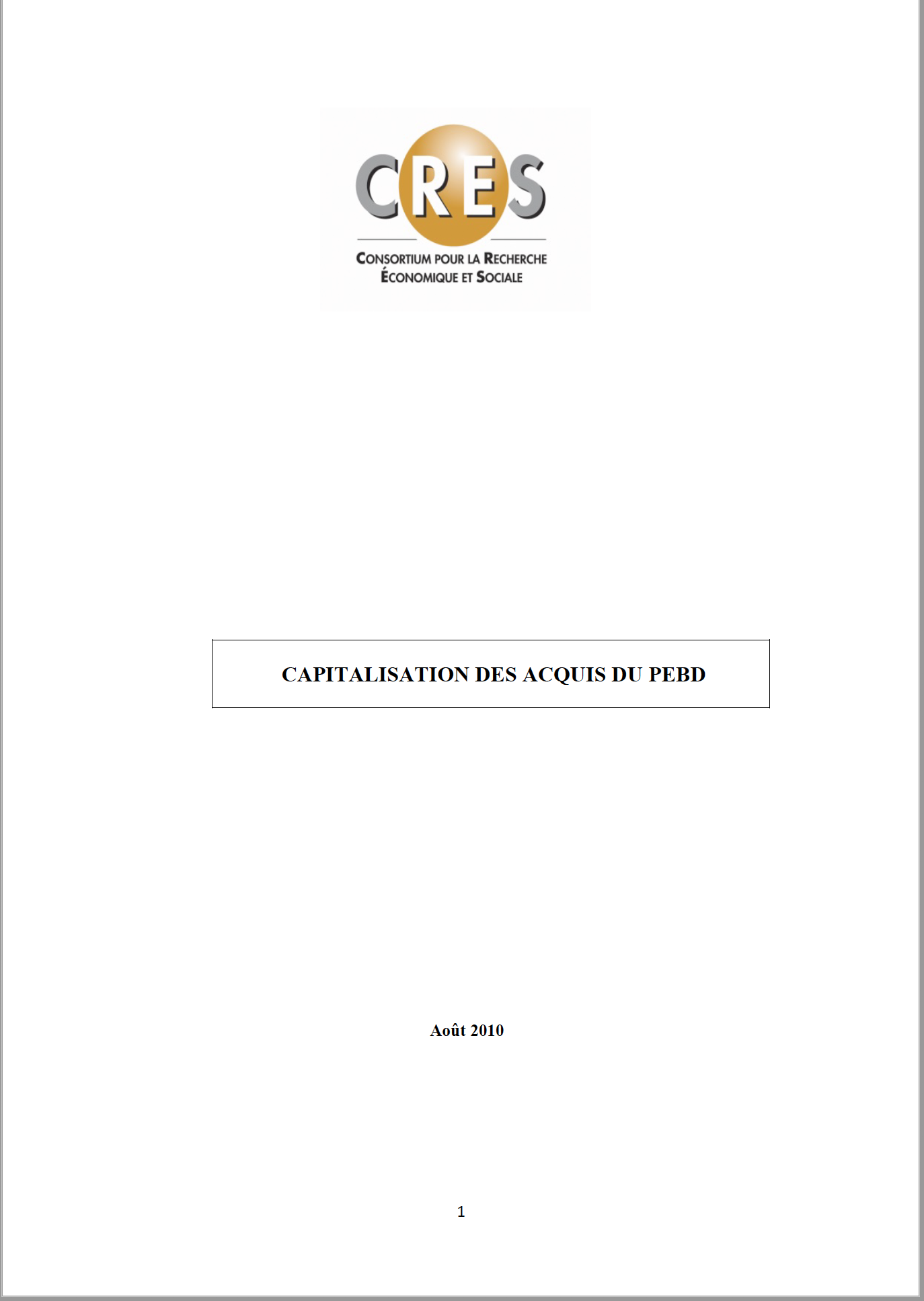 Capitalisation des acquis du PEBD
