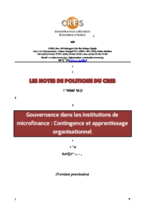 Gouvernance dans les institutions de microfinance : Contingence et apprentissage organisationnel, Cyrille Onomo