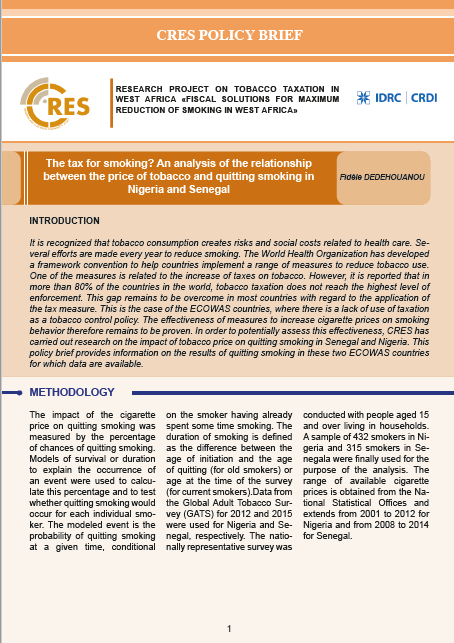 The  tax  for smoking? An Analysis  of the  relationship  between  the price  of tobacco and quitting  smoking  in Nigeria  and Senegal