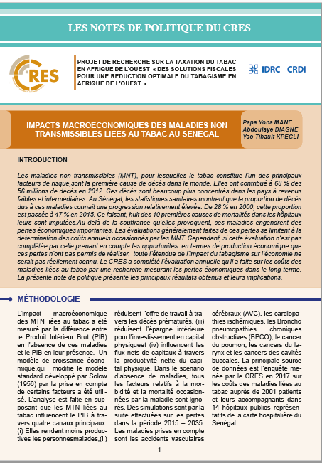 Impacts Macroeconomiques des maladies non transmissibles liées au Tabac  au Sénégal