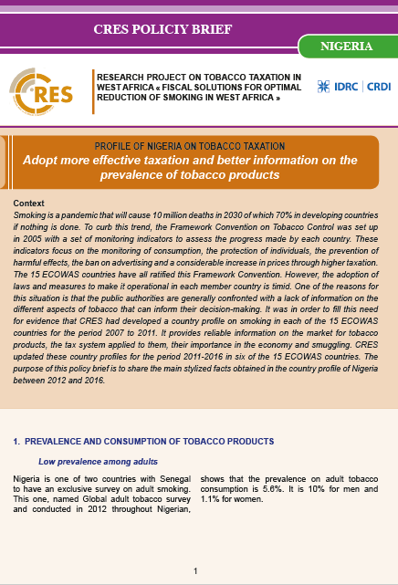 Adopt more effective taxation and better information on the  prevalence of tobacco  products : Profile of Nigeria on Tobacco Taxation