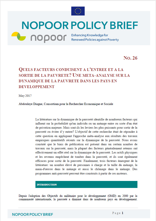 Quels facteurs conduisent à l'entrée et la sortie de la pauvreté? Une méta-analyse sur la dynamique de la pauvreté dans les pays en développement. Pr Abdoulaye DIAGNE