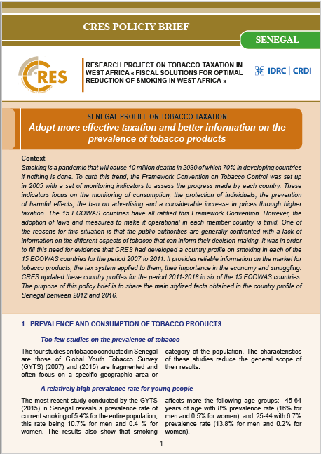 Adopt more effective taxation  and better information on the  prevalence  of tobacco  products : SENEGAL  PROFILE ON TOBACCO  TAXATION