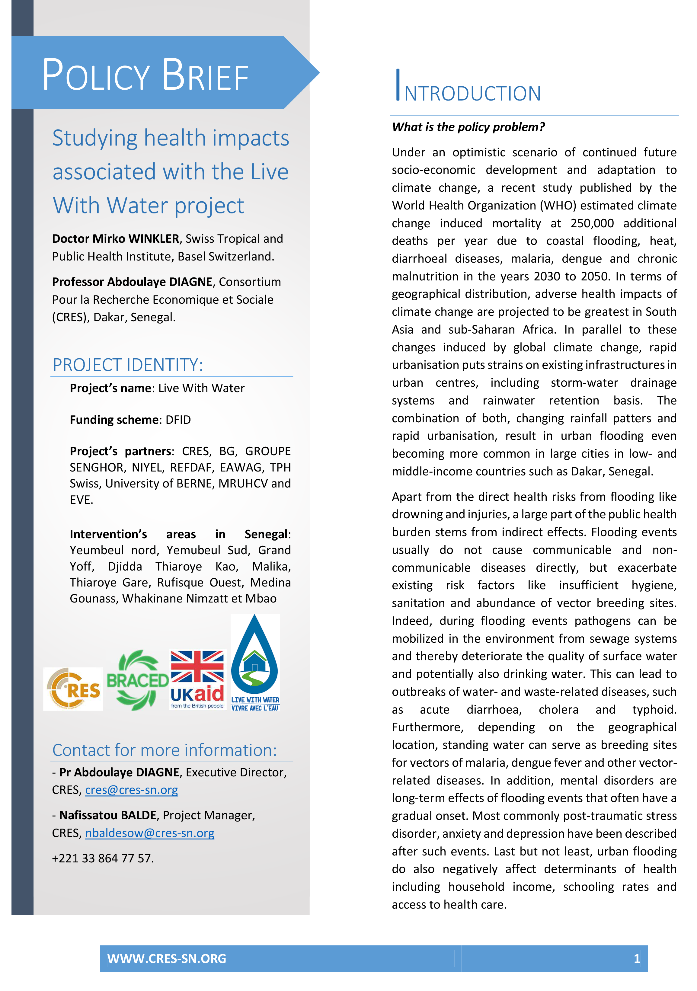 Studying health impacts associated with the Live With Water project