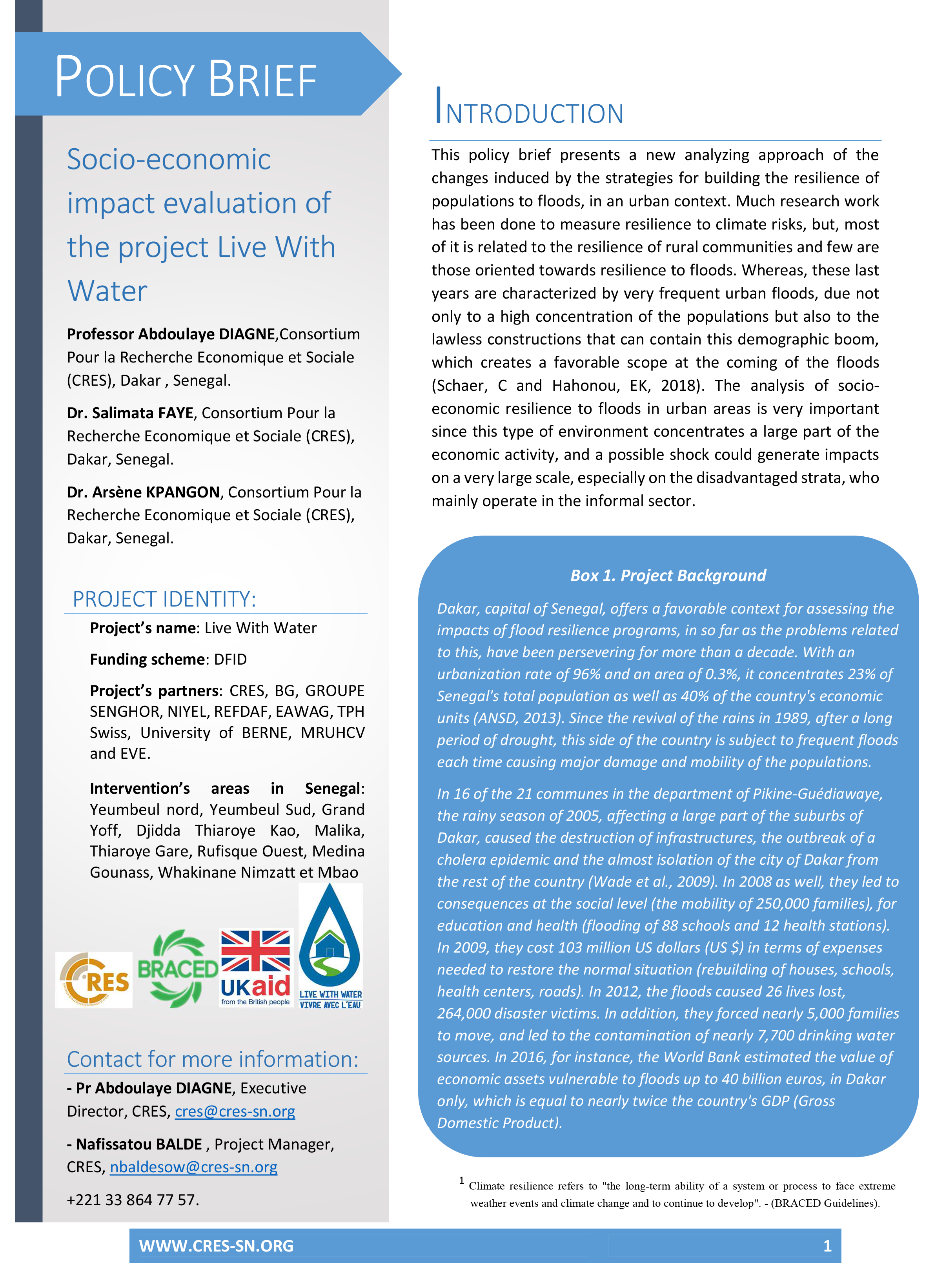 Socio-economic impact evaluation of the project Live With Water