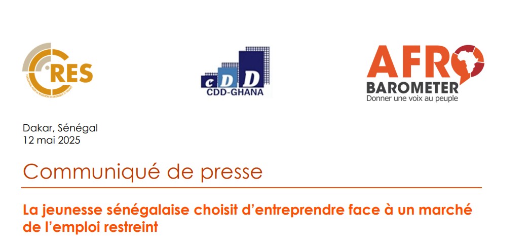 Communiqué n° 2 Afrobarometer round 10: La jeunesse sénégalaise choisitd’entreprendre face à un marché de l’emploi restreint.