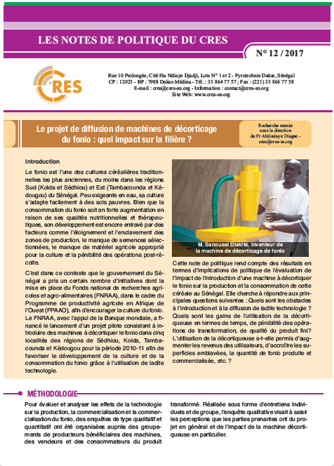 Le projet de diffusion de machines de décorticage du fonio : quel impact sur la filière