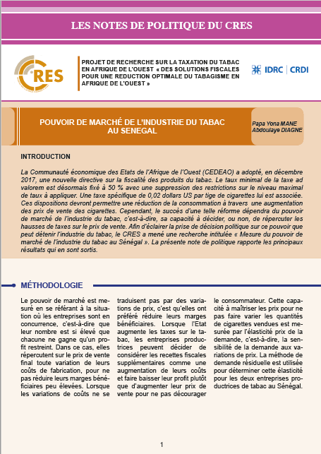 Pouvoir de marché de l'industrie du Tabac au Sénégal